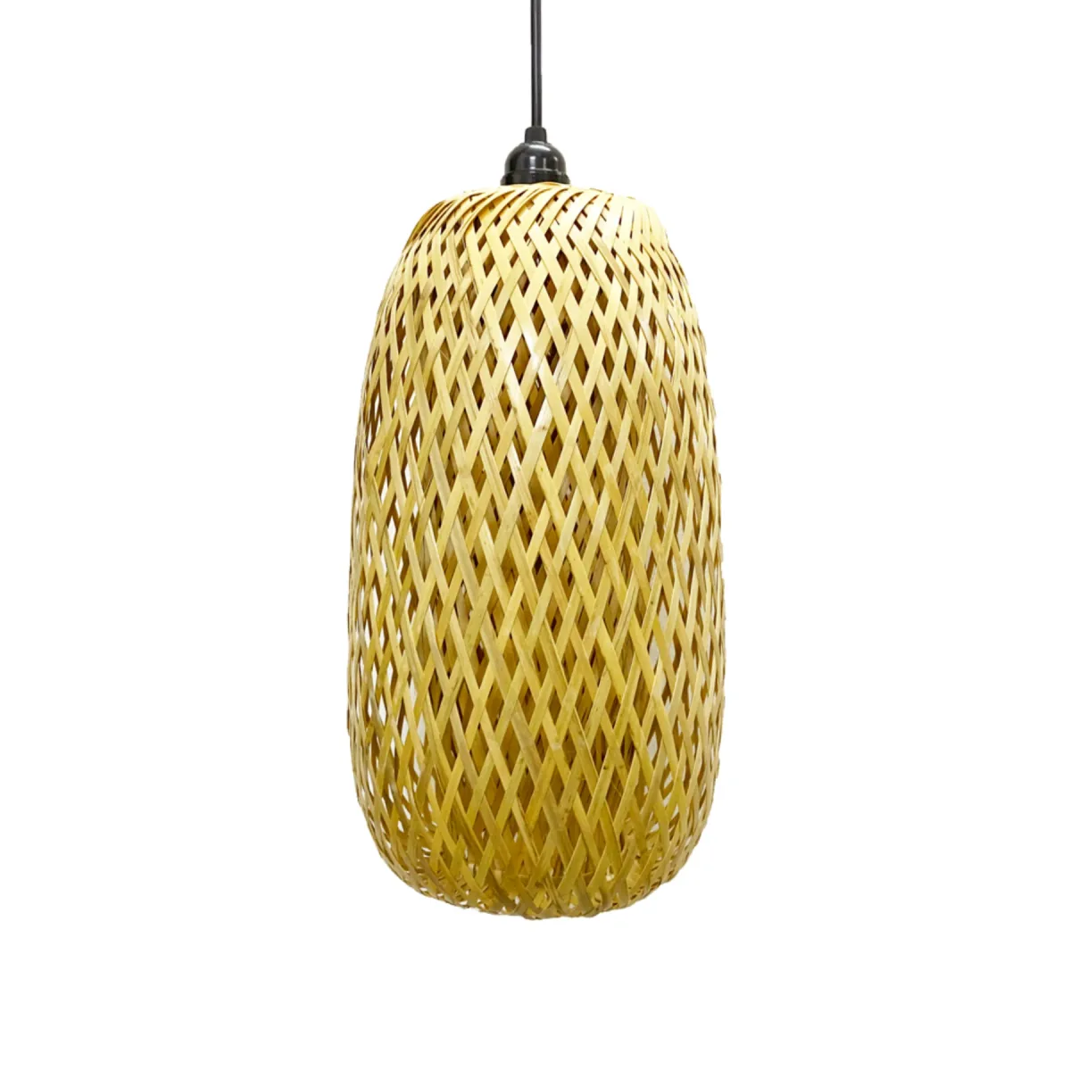 Đèn Mây Tre Đan Oval Đứng Dài Đan Chéo Mộc